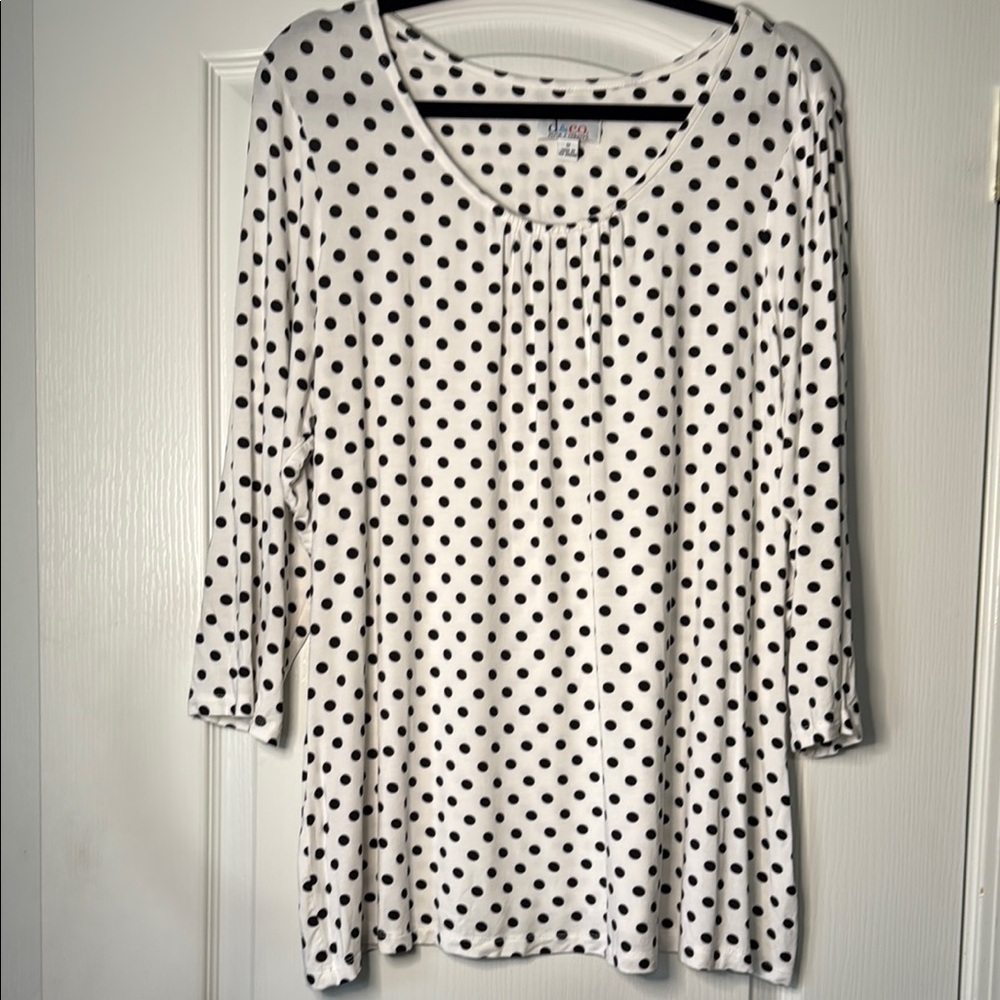 Denim & Co Black and White Polka Dot Blouse Women’s Size 2X